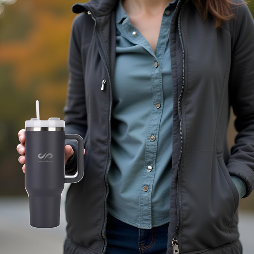 40 oz Tumbler with Handle & Straw | Insulated Stainless Steel Cup | FlowState Lid | Cup Holder Friendly | Midnight Slate - Image 8