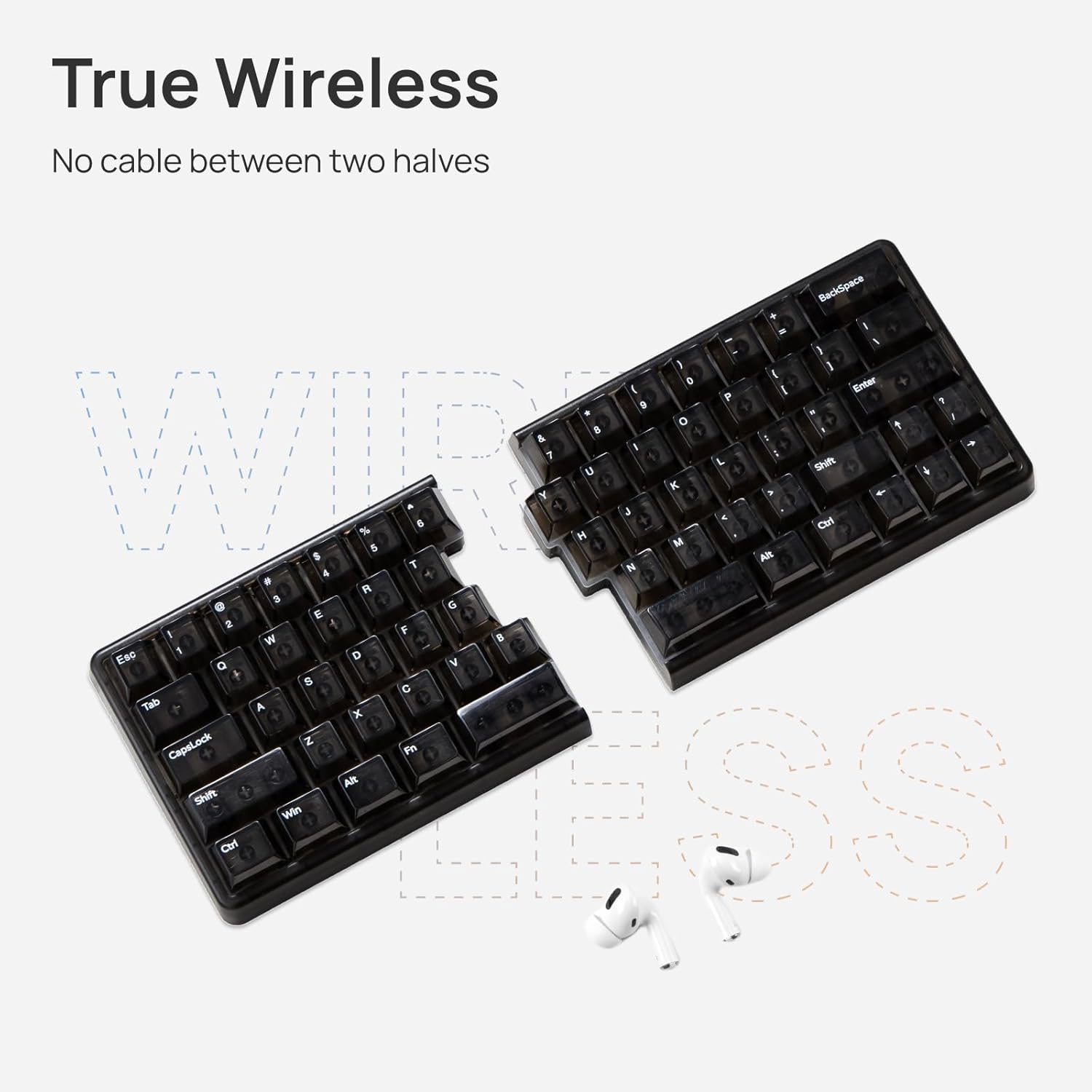 Lite Wireless Split Keyboard Mechanical - Silent Switches, RGB, Foam, Hot Swappable, Compact 60% Layout, PBT Keycaps Programmable for Mac & Windows Black