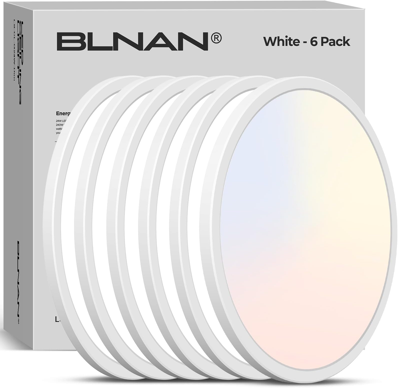 BLNAN LED Flush Mount Ceiling Light, 12 Inch 24W 3000K 4000K 5000K Hardwire Light Fixture, Ultra Thin Round White Lamp for Kitchen Porch Bedroom Hallway Stairwell Basement, Non-dimmable 6 Pack