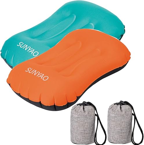 Miniatura 9 de SUNYAO Almohadas inflables ultraligeras para campamento: compresibles, compactas, inflables, cómodas, ergonómicas para soporte de cuello y lumbar