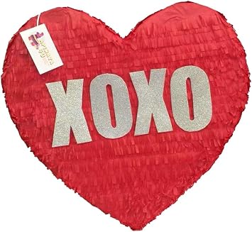 APINATA4U Large Red Heart Pinata Xoxo Valentines Day Party Decoration, Heart Pinata Xoxo Love Themed Birthday Party Supplies, Valentines Day Shaped Girlfriend Gift for Her