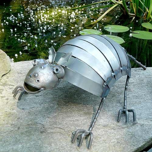 Reclaimed Metal Armadillo Garden Sculpture, American Handmade