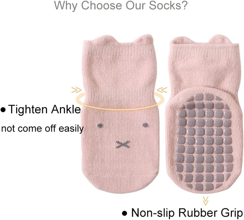 Baby Non-Slip Ankle Socks with Grips - Anti-Slip Crew Cotton Socks for Infants Toddlers Girls Boys - Image 2