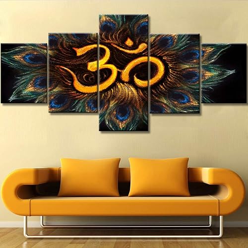 Miniatura 2 de Cuadro indio para sala de estar, obra de arte vintage sánscrito Om, pintura de religión hindú, impresión HD, varios paneles, arte de pared