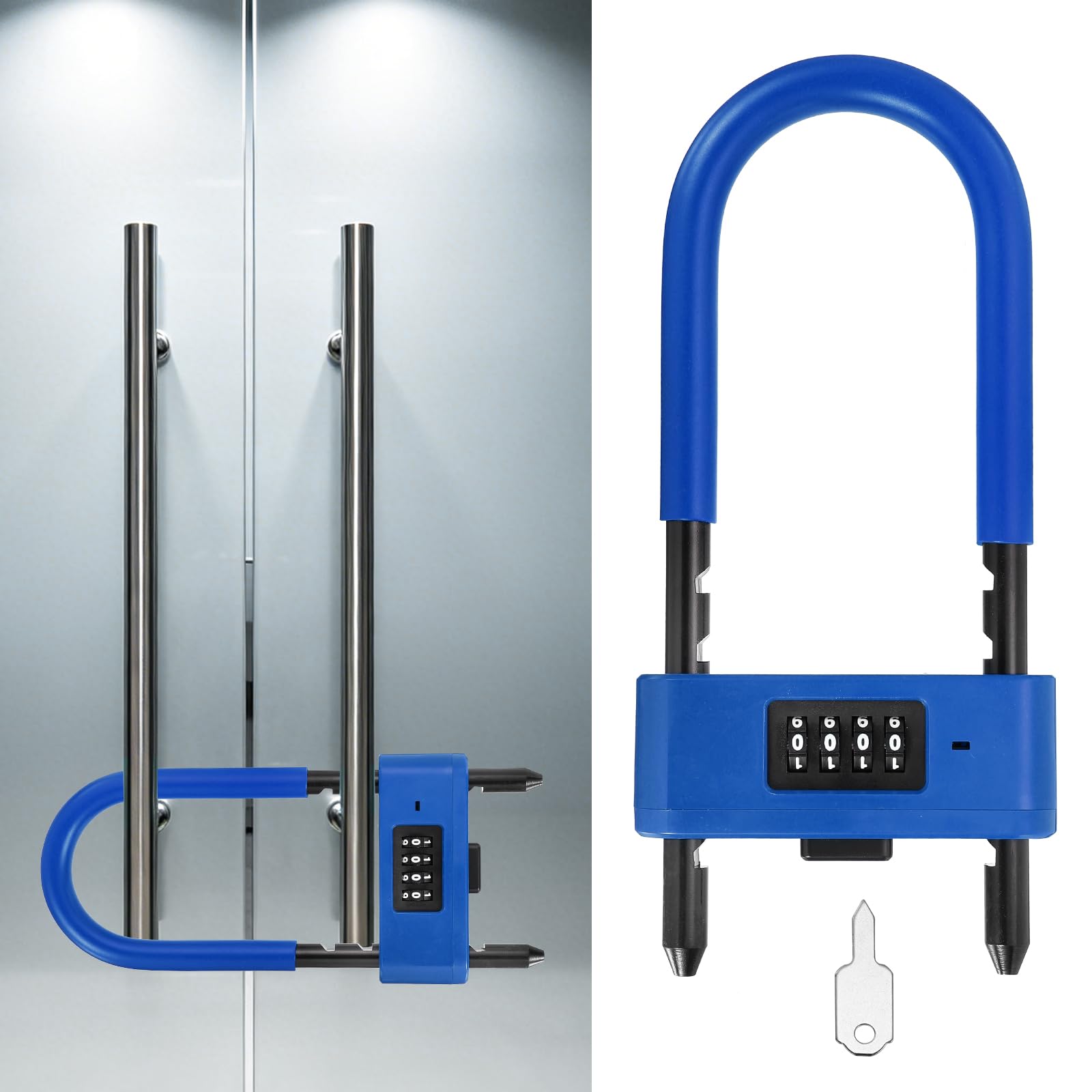 Kozelo 4 Digit Combination Padlock, Long Shackle Padlock - [125mm - 175mm, Blue], U-Shape Adjustable Shackle Lock for Bicycles Electric Bikes Mountain Bikes Glass Doors Gates