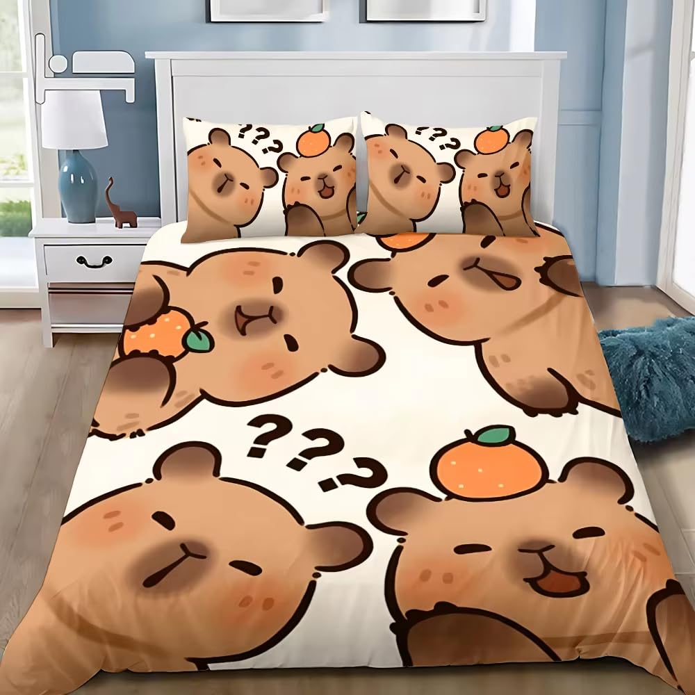 Housse de couette capybara 220x240 cm avec 2 taies d'oreiller pour lit 2 personnes