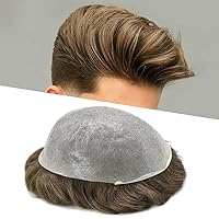 Vista 8 de Tupé para hombre, línea capilar natural, color gris, sistema de cabello humano real para hombres, postizo marrón con bucle en V para hombres, 8 x