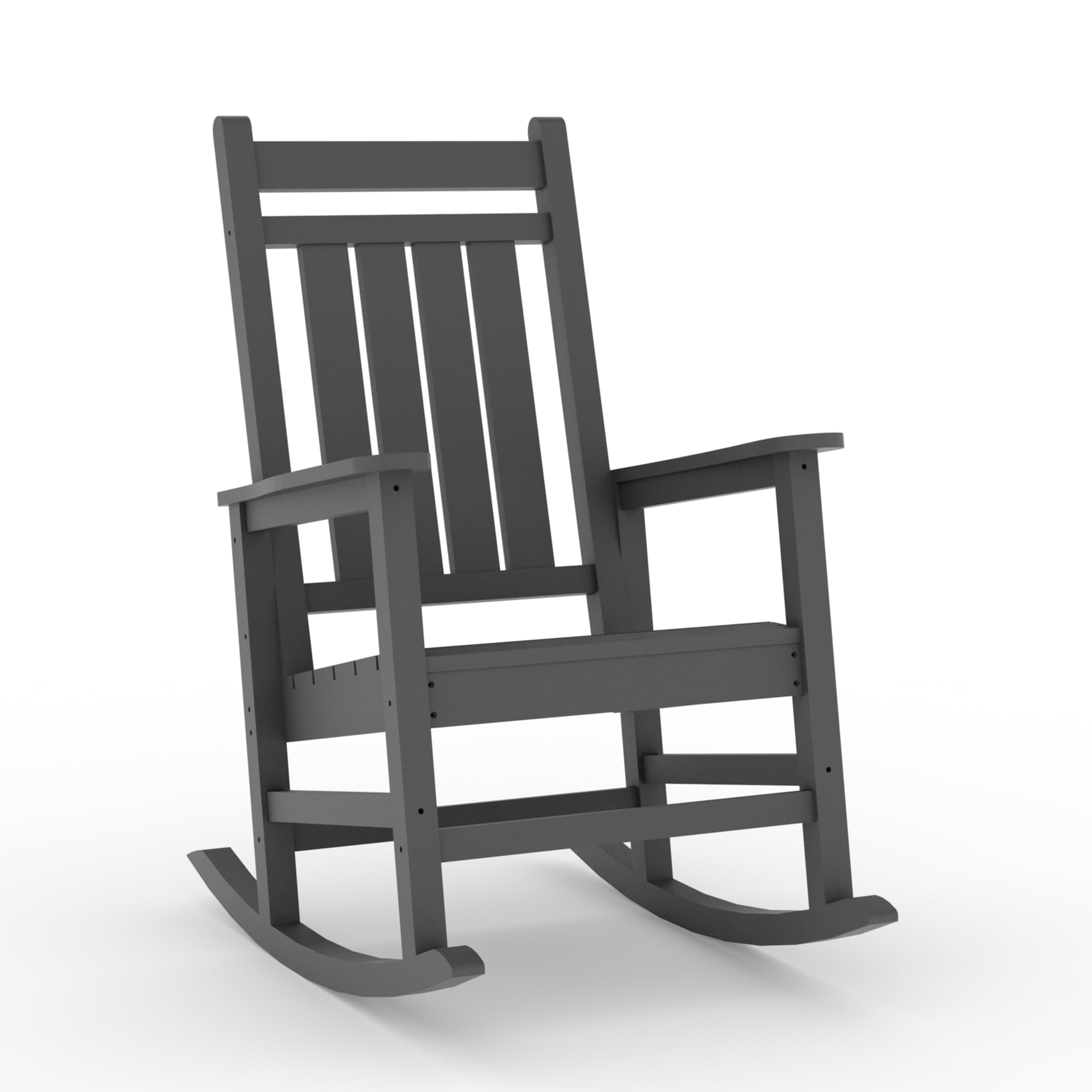 Garden Rocking Chair, Heavy Duty HDPE Outdoor Rocker with Armrest, All-Weather & Fade Resistant Patio Furniture, Oversized Plastic Rockers for Porch, Decking & Balcony-Grey