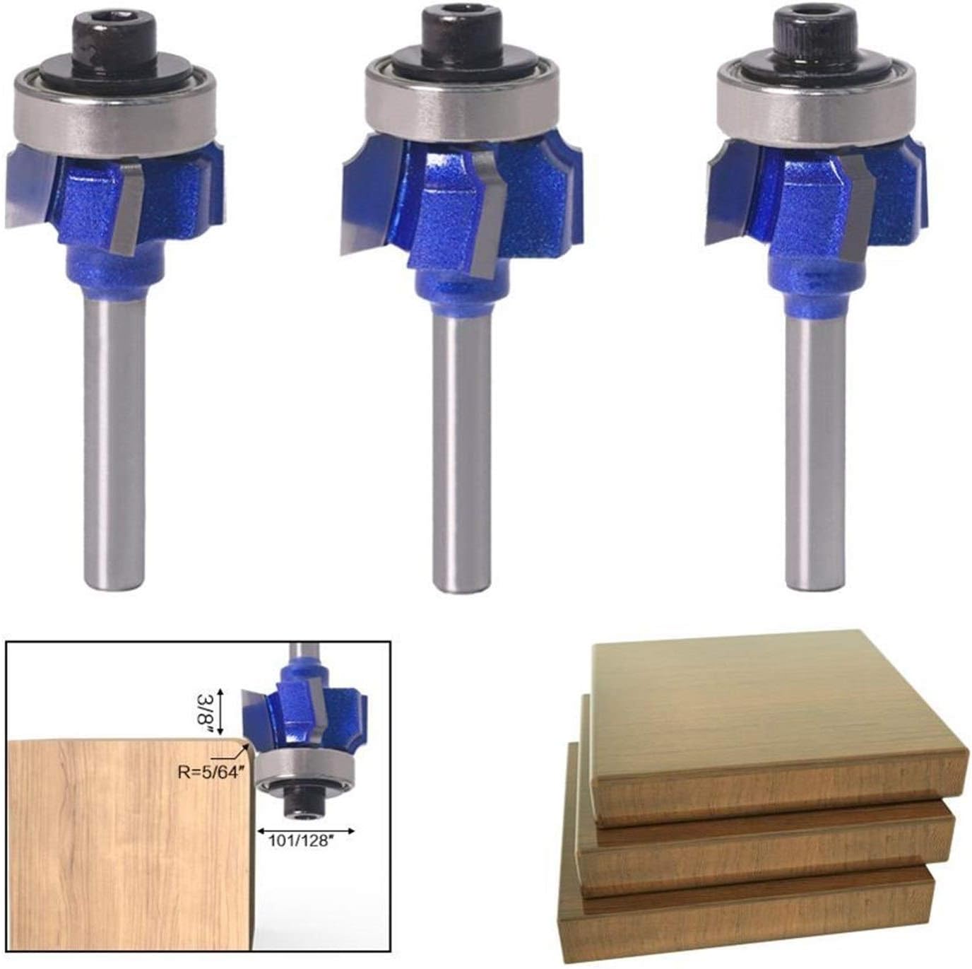 Xianglaa-Router bit, Wood Milling Cutter R1mm R2mm R3mm Trimming Knife Edge Trimmer 4 Teeth Wood Router Bit 6mm Shank 1PC, (Cutting Edge Length : 3PCS)