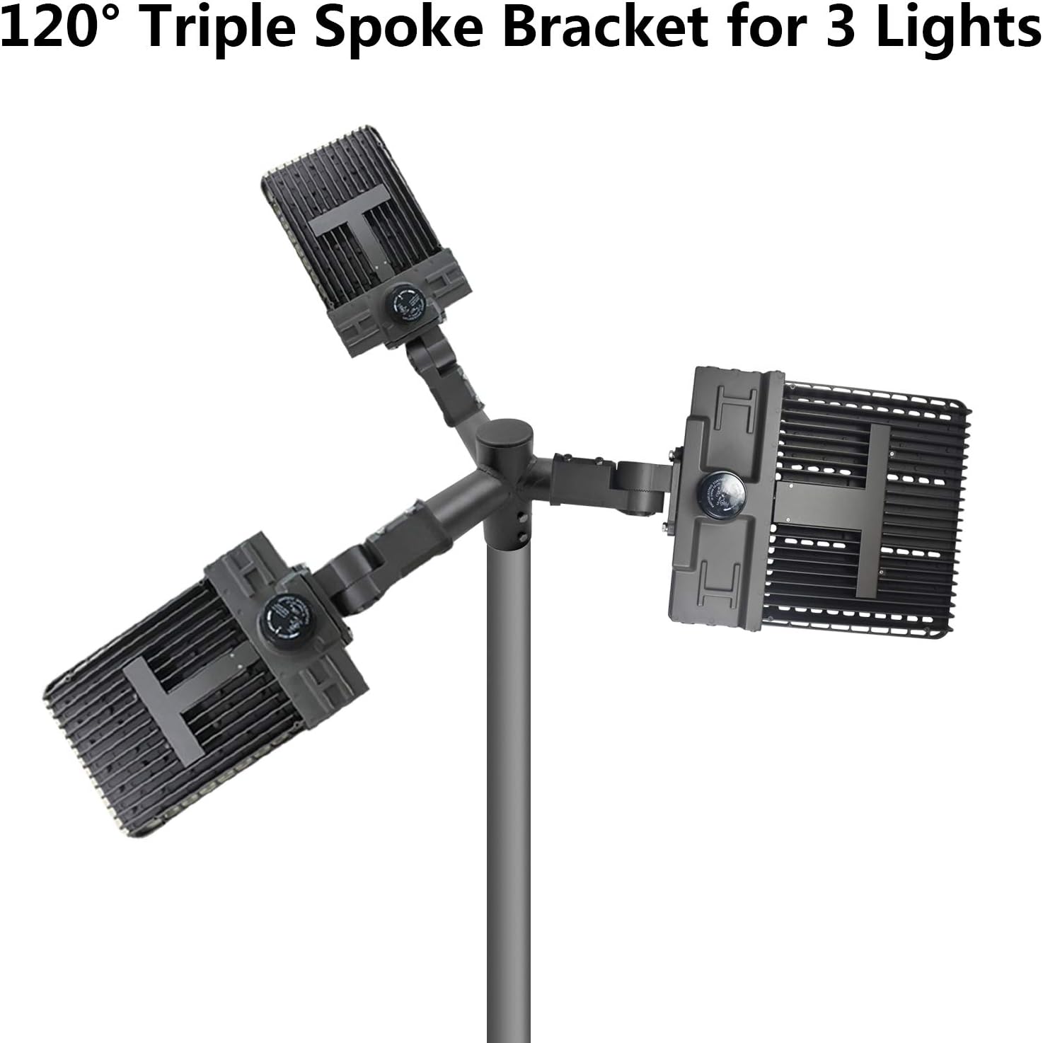 1000LED Triple 120 Degree Horizontal Tenon Adapter, Triple Spoke Bracket for 2-3/8 inch Slip Fitter Light, Available for 2.5 inch Round Pole, for LED Shoebox Pole Light, Flood Light