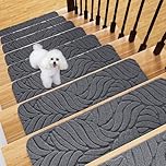 Fixmend Stair Treads Non Slip for Wooden Steps, 8" X 30" (15-Pack) Stair Runner Carpet Treads Indoor with Reusable Adhesive, Stairslide Carpets Rugs Safety Mats for Elders, Kids & Dogs, Dark Grey Leaf