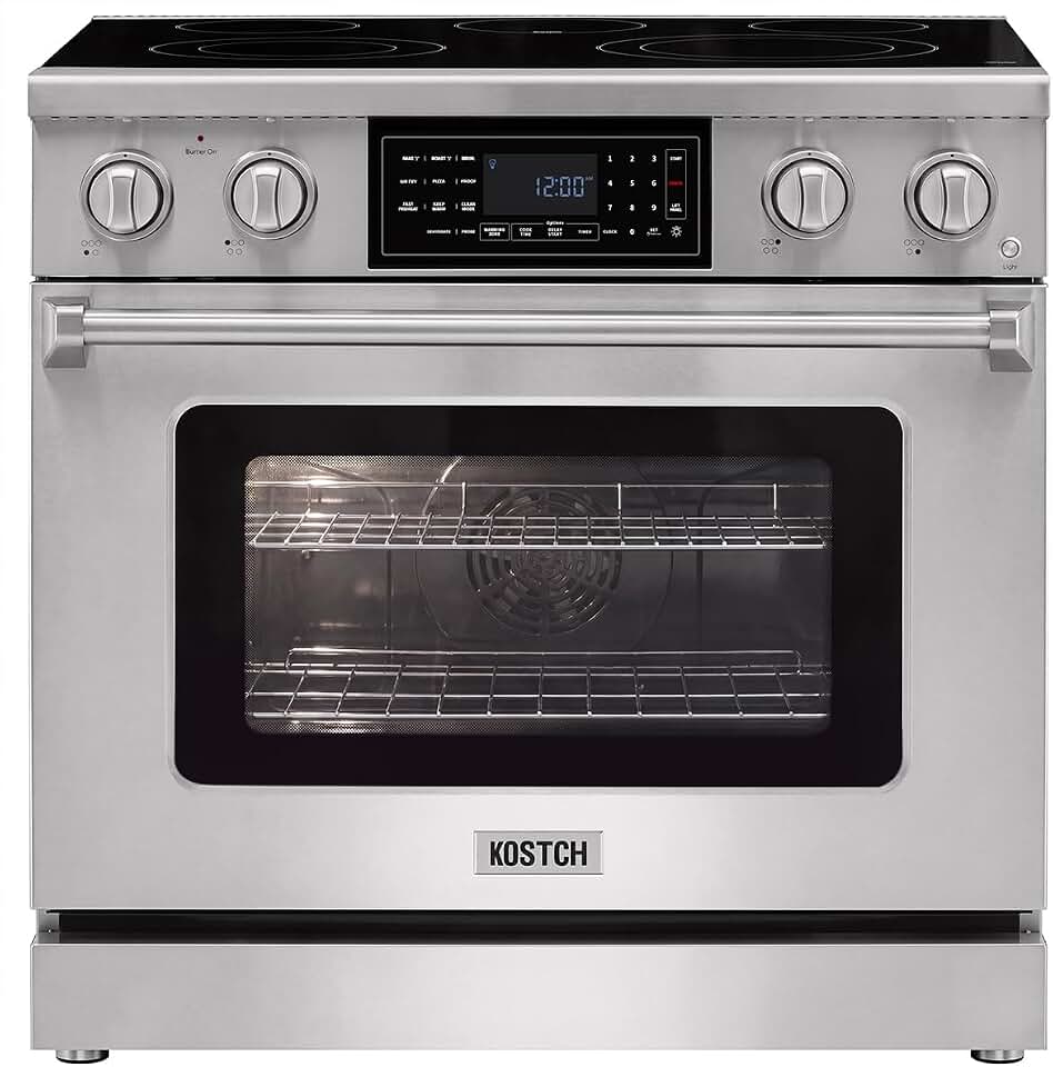 KOSTCH 36" Professional Electric Range with Smart Tilt Touch Control Panel, 6.2 cu ft True Convection Oven, 5 Burner Cooktop, Air Fry, Self-Clean (Stainless Steel)