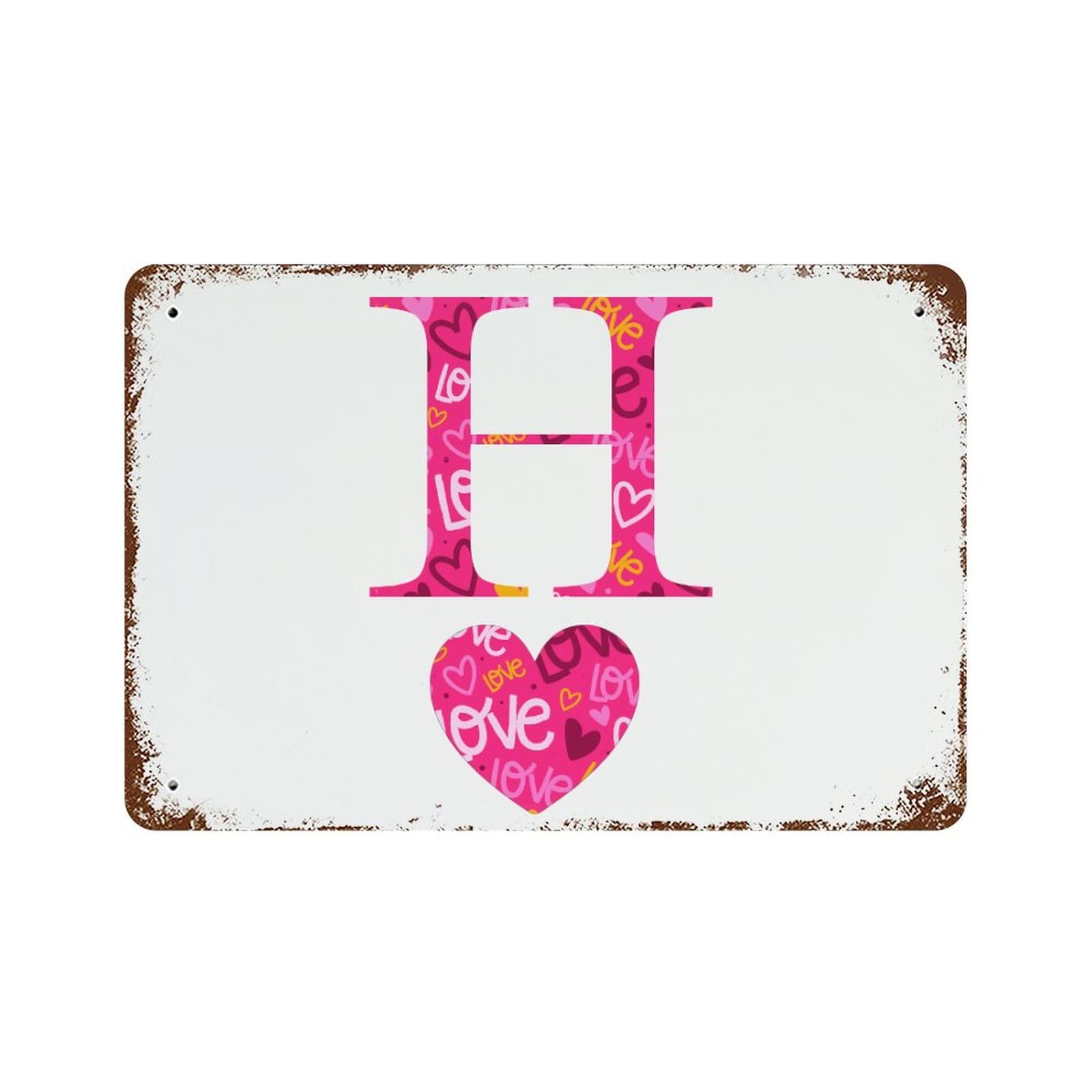 Panneau H cœur rose Saint-Valentin en aluminium rétro de 30x45 cm