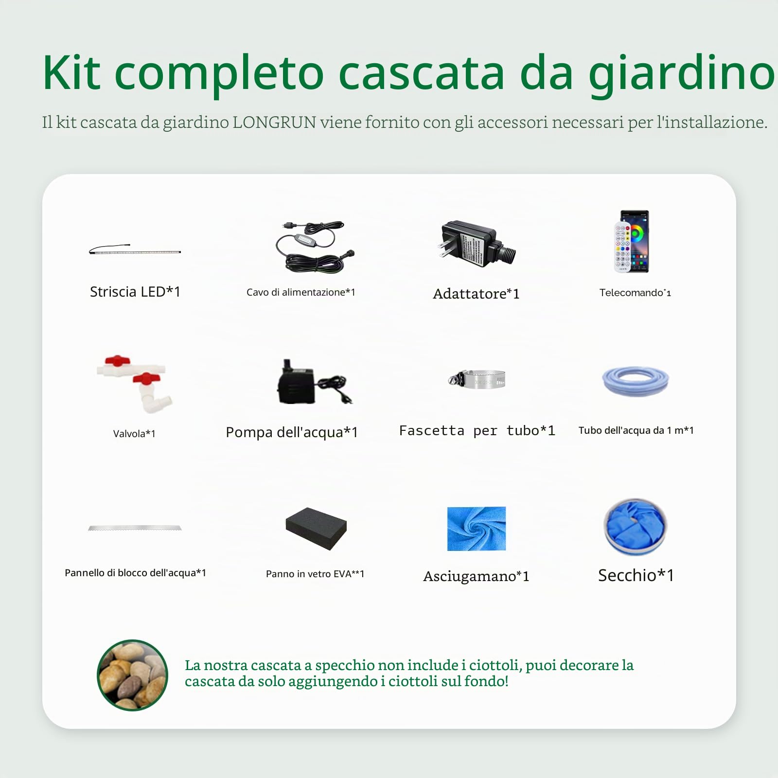 LONGRUN Fontana a cascata a specchio da interno con luce a LED controllata app, pavimento da giardino esterno in piedi, da 48 "Acqua di arredamento per la casa Caratteristica -Nero