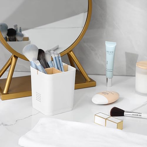 Miniatura 6 de Soporte eléctrico para cepillos de dientes con 3 ranuras para cepillos de dientes con separadores de bambú para baños, organizador de cepillos de