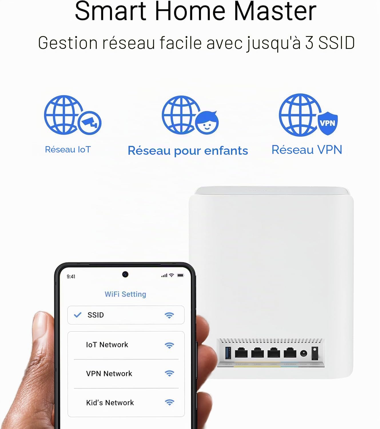 ASUS ZenWiFi BT8 - Pack de 3 - Système WiFi 7 Mesh, Double-Bande, 14 Gbps, 750m2, Double Ports 2,5G, sécurité et contrôles parentaux Inclus, Smart Home Master SSIDs, 4G & 5G Mobile Tethering