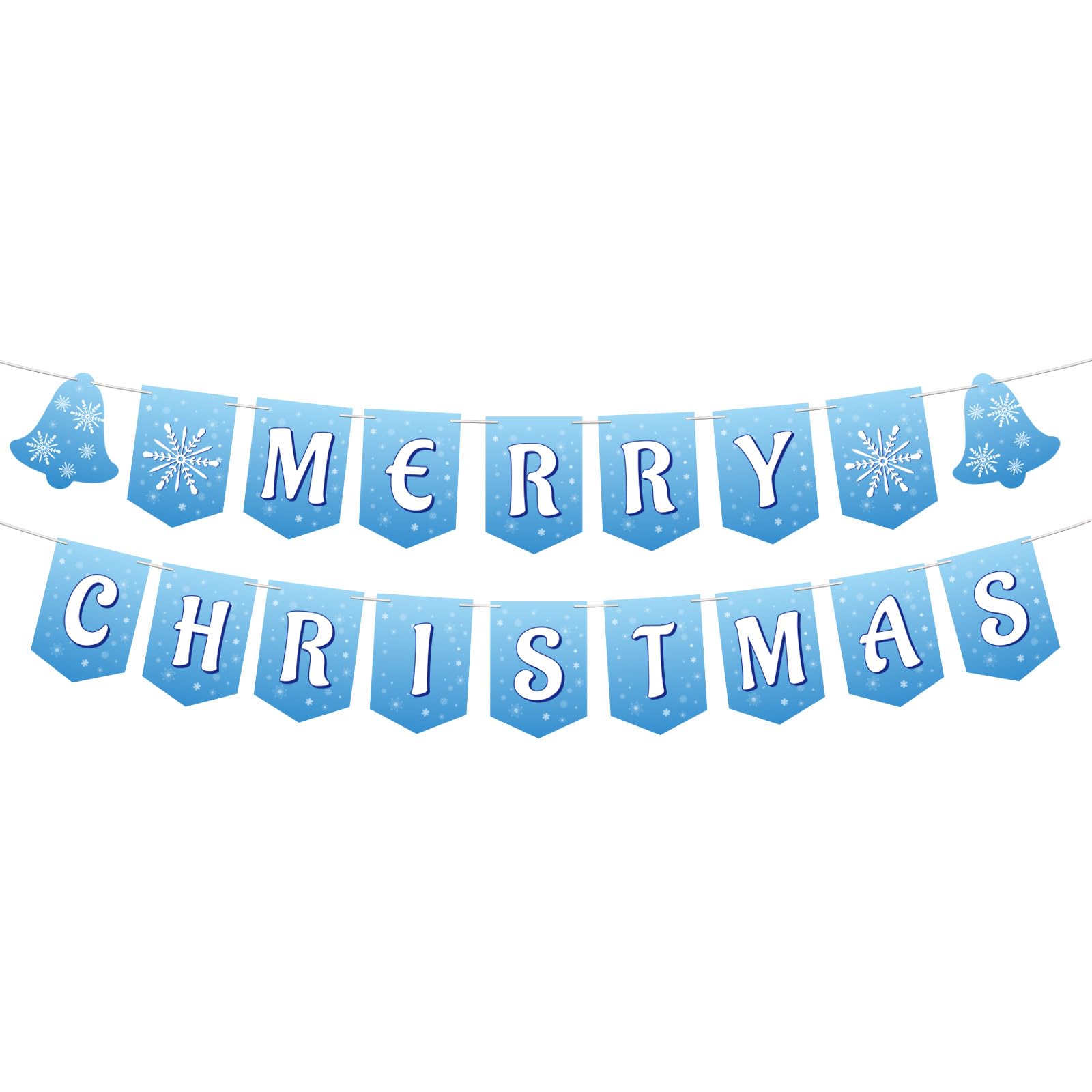 Merry Christmas Banner, Pre-Strung Snowflake Christmas Garland Flags Winter Happy Holiday Decorations for Fireplace Wall Porch Fence Home Office Birthday Princess Theme Party Decor Supplies