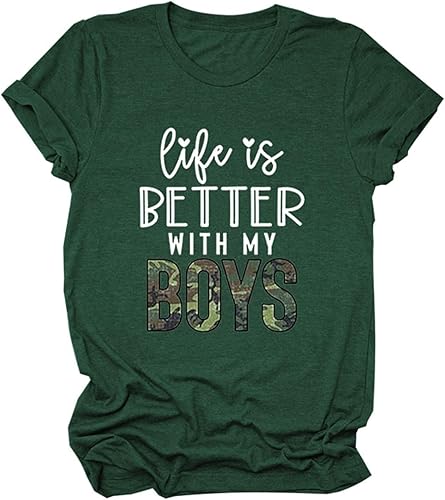 Miniatura 3 de Life is Better with My Boys - Camisetas divertidas para mamá, camisetas casuales de manga corta con cuello redondo para mujer
