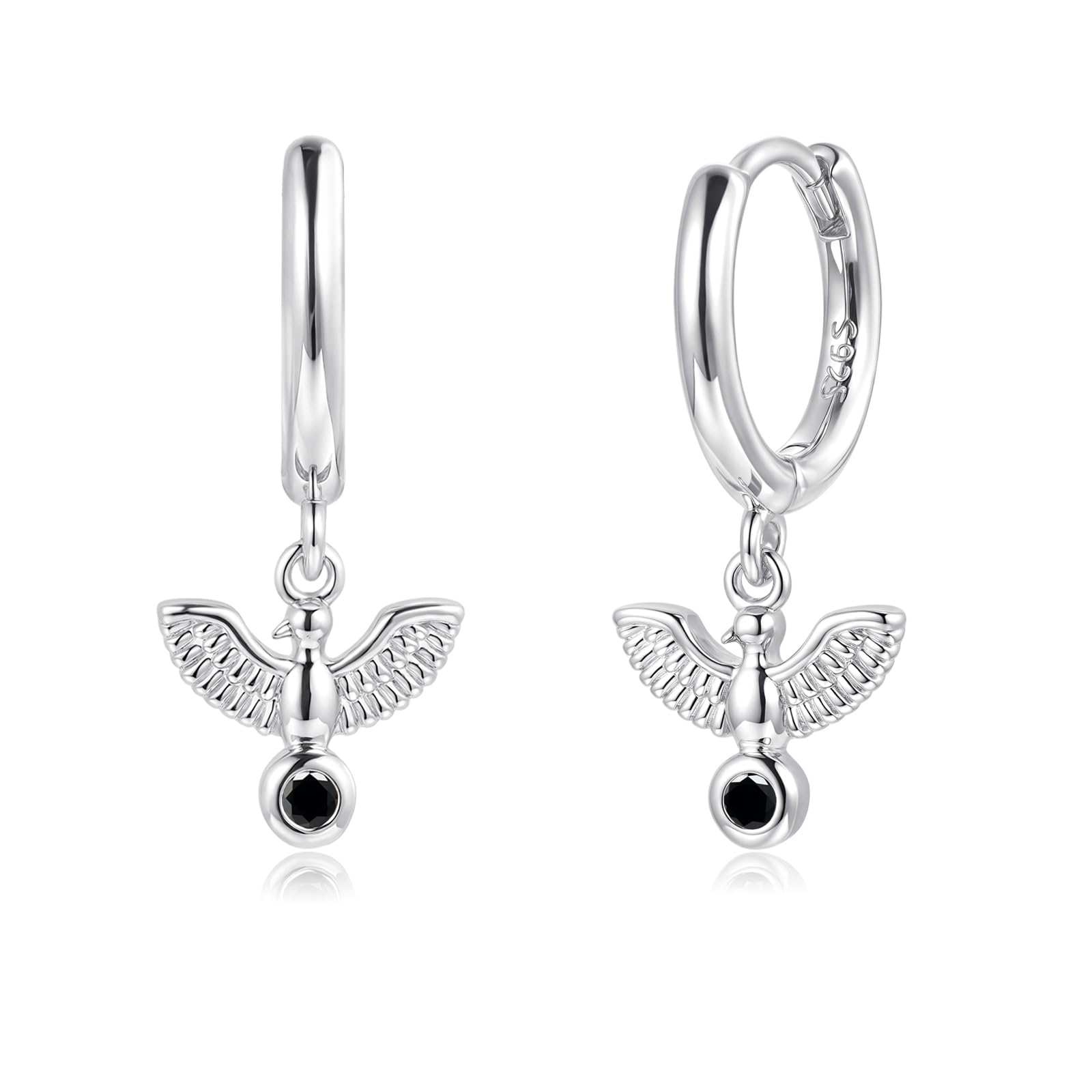 Kamise Ohrringe Silber 925 Hängend, 925 Sterling Silber Feder/Friedenstaube/Teufelsaugen Creolen Ohrhänger für Damen, Hypoallergen Hängeohrringe mit Zirkonia Edelstein, Neutral Kalt Stil Schmuck