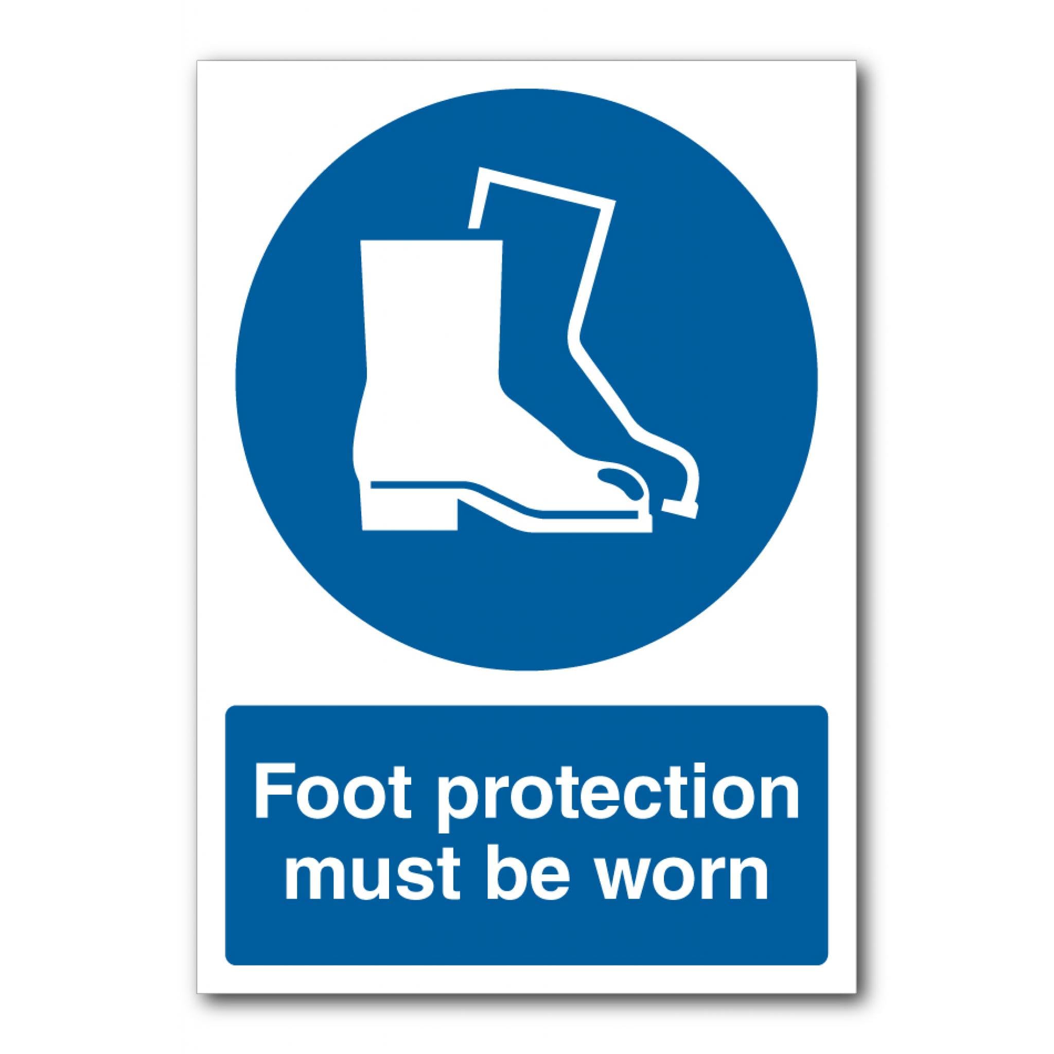 Foot Protection Must Be Worn Sign, 12x8 Inch Metal Tin Sign, Mandatory PPE Notice for Workshop and Construction Sites
