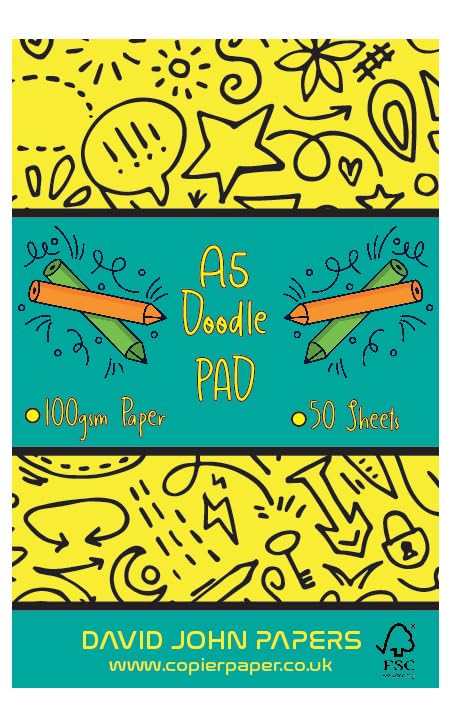 DJP 50 Sheet A5 Plain Doodle and Colouring Pad - 100gsm Bright White Paper Pad