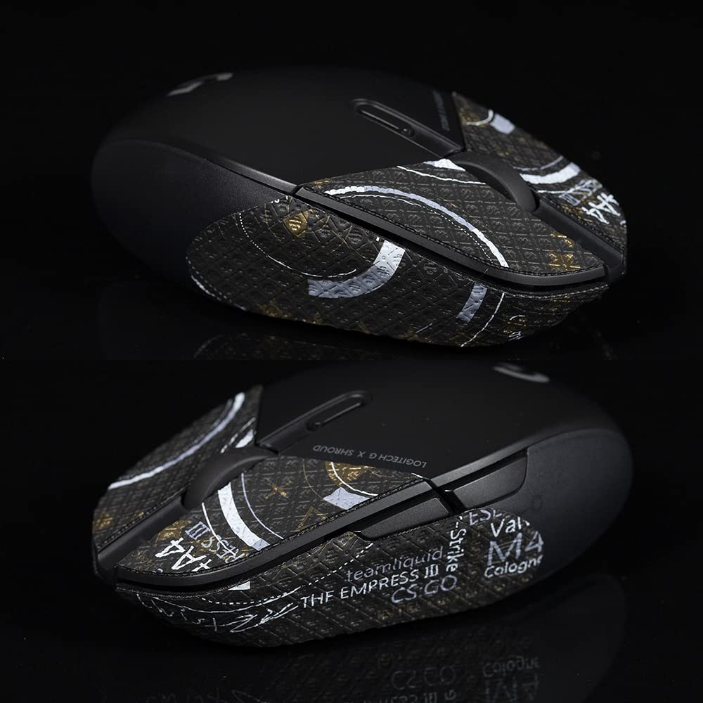 TBTL Non Slip Mouse Stickers Handmade Suck Sweat Grips Skates for Logitech Shroud 303 G320 Wireless Only Grips(M4 Black Gold)