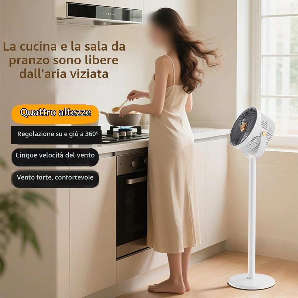 Ventilatore a piedistallo, 28–86,5 cm, regolabile, silenzioso, oscillazione a 360°, 5 velocità, 4000 mAh, ricaricabile tramite USB-C, con funzione aromaterapia per l'uso in camera da