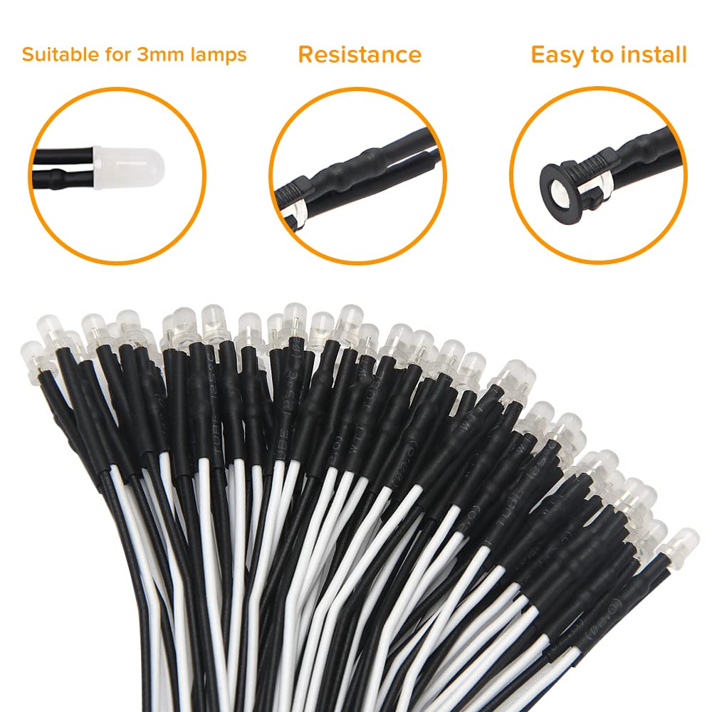 RUNCCI-YUN 60 stks 5mm voorbedrade led, LED Diodes Licht 12V 20cm Pre Wired led (Ultra Bright) 60Pcs 5mm Plastic LED Houder 9V Batterij Houder Clip Kabel voor modelspoorweg