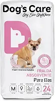 DOG’S CARE Fralda Descartável Para Cães Fêmeas de 6 a 13kg - Fralda Absorvente Para Cachorros Idosos e Filhotes - Tamanho M - 24 Unidades