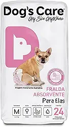 DOG’S CARE Fralda Descartável Para Cães Fêmeas de 6 a 13kg - Fralda Absorvente Para Cachorros Idosos e Filhotes - Tamanho M - 24 Unidades