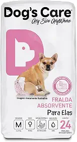 DOG’S CARE Fralda Descartável Para Cães Fêmeas de 6 a 13kg - Fralda Absorvente Para Cachorros Idosos e Filhotes - Tamanho M - 24 Unidades