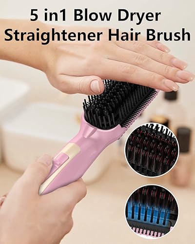 Miniatura 6 de Cepillo alisador de pelo para secadora de soplado  Cepillo profesional de aire caliente con peine de plancha alisadora antiquemaduras, 3 modos de