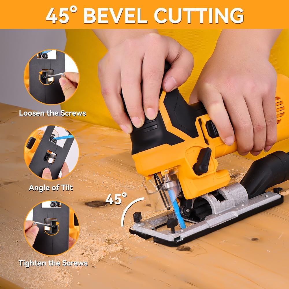 Hotec​he 6.5-Amp Jig Saw Corded 6 Vriable Speed Jigsaw with LED Light and 2Pcs of Blades