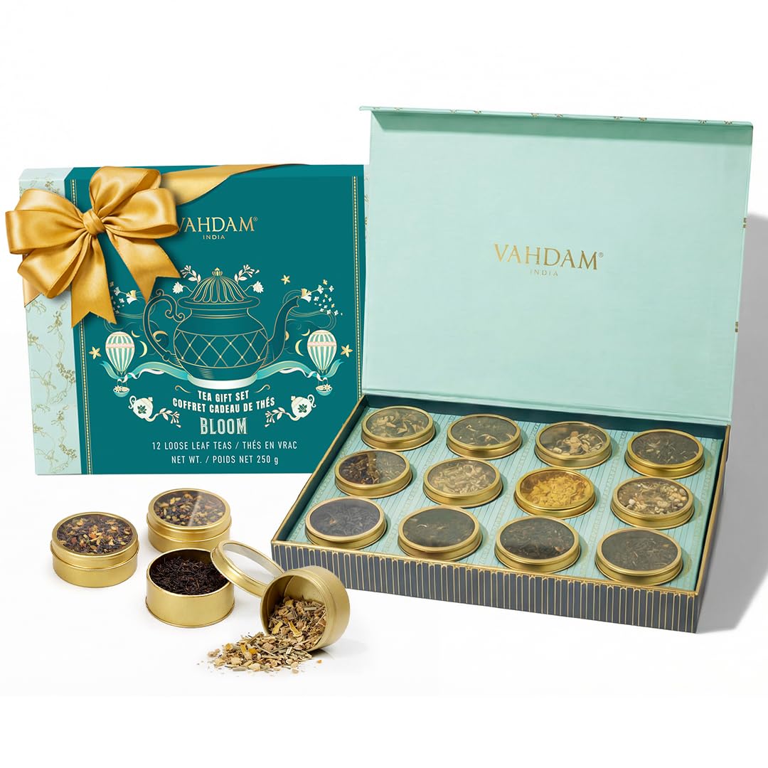 VAHDAM, Bloom - Assorted Tea Gift Sets (12 Loose Leaf Tea) Tin Caddy Presentation Box | Gluten Free, Non GMO | Tea Gifts for Him and Her-image-30