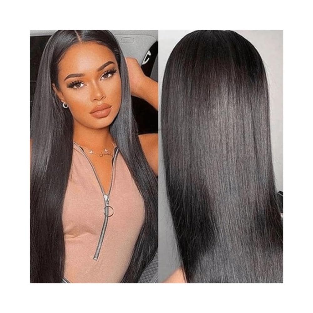 Peluca frontal de encaje liso sin pegamento: cabello humano natural prearrancado de 18 pulgadas