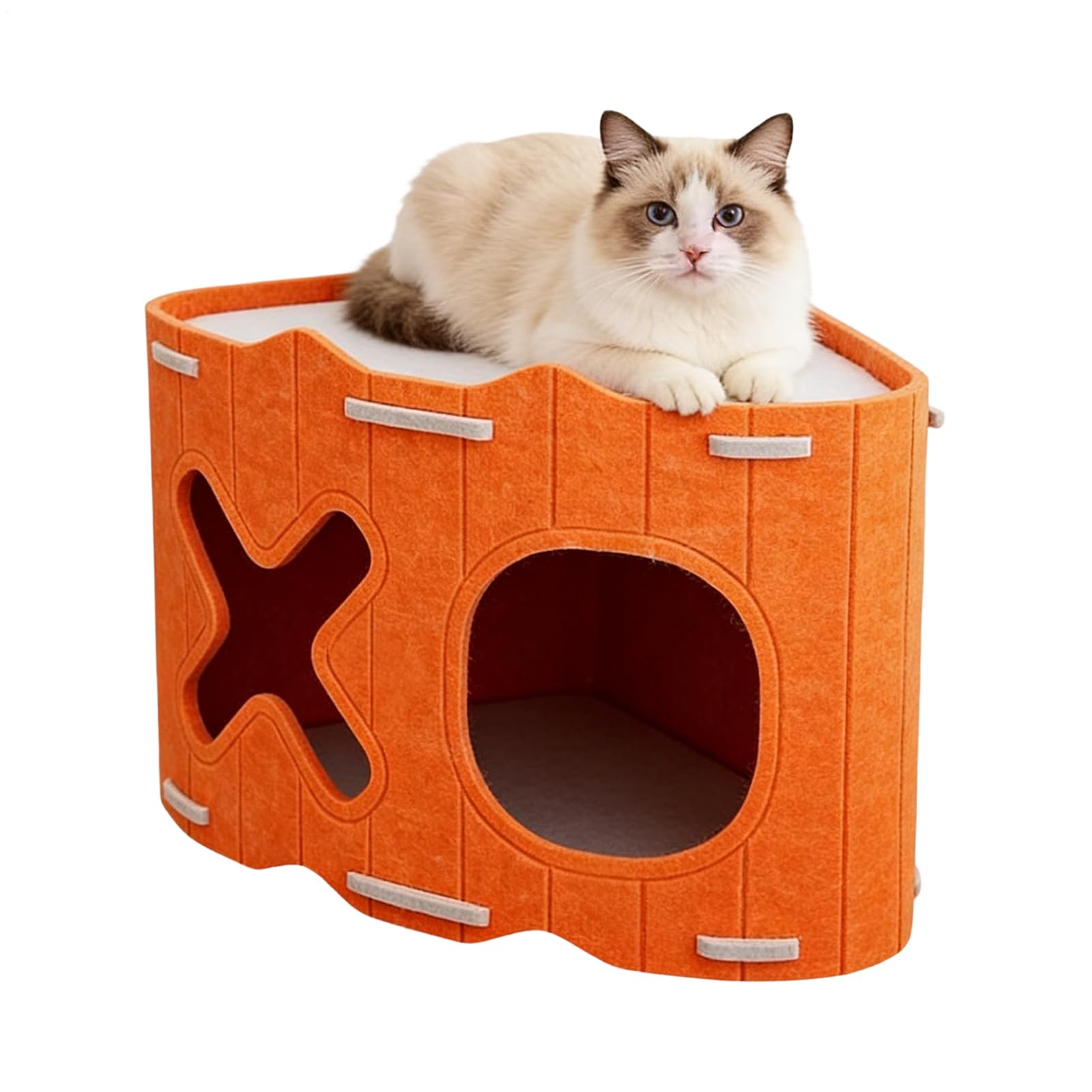 Lit en feutre pour chat, nid semi-fermé gris pour l'intérieur et le salon