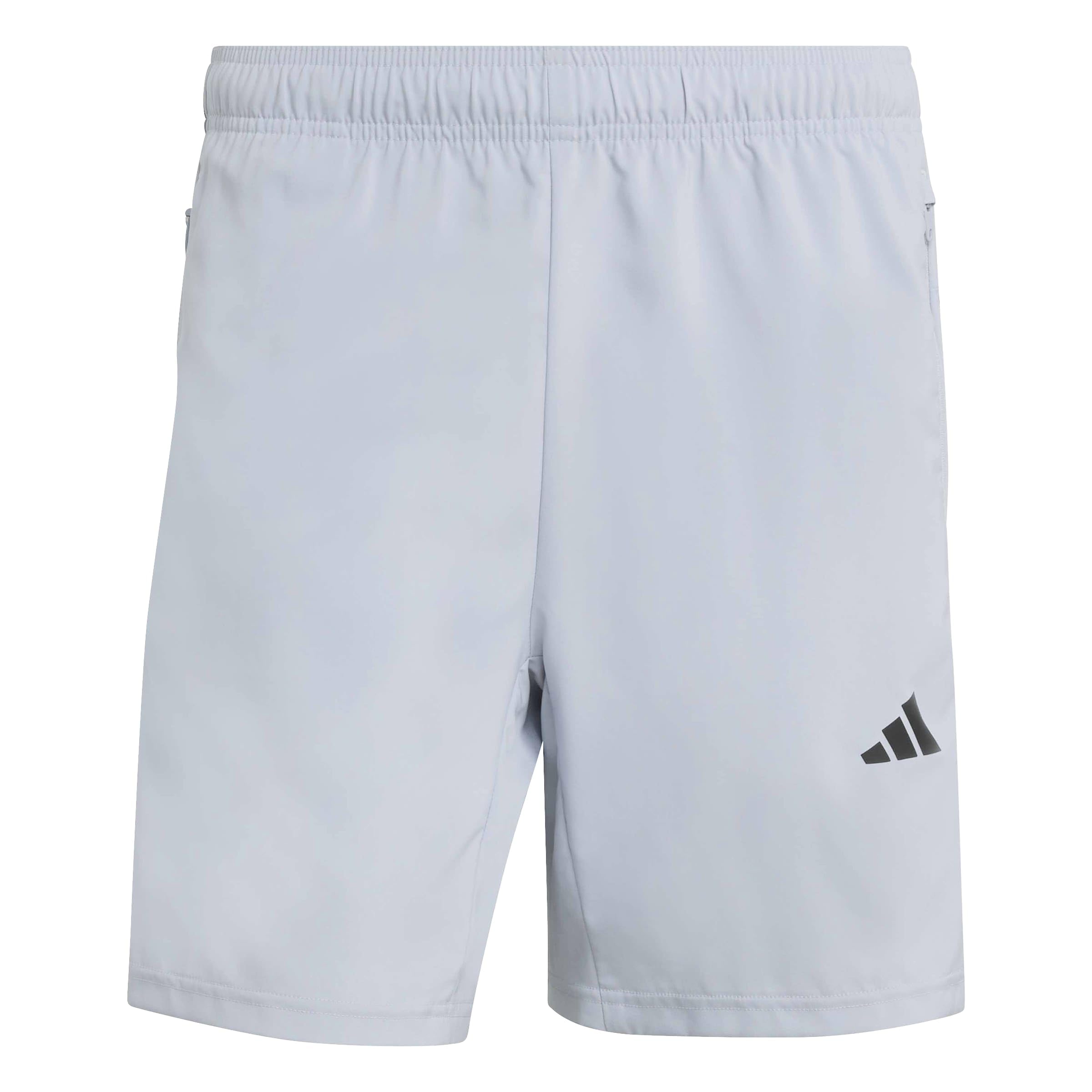 adidas Men's Workout Essentials Base 3 Stripes Woven Short, Halo Silver/Black, XS 7 inch
