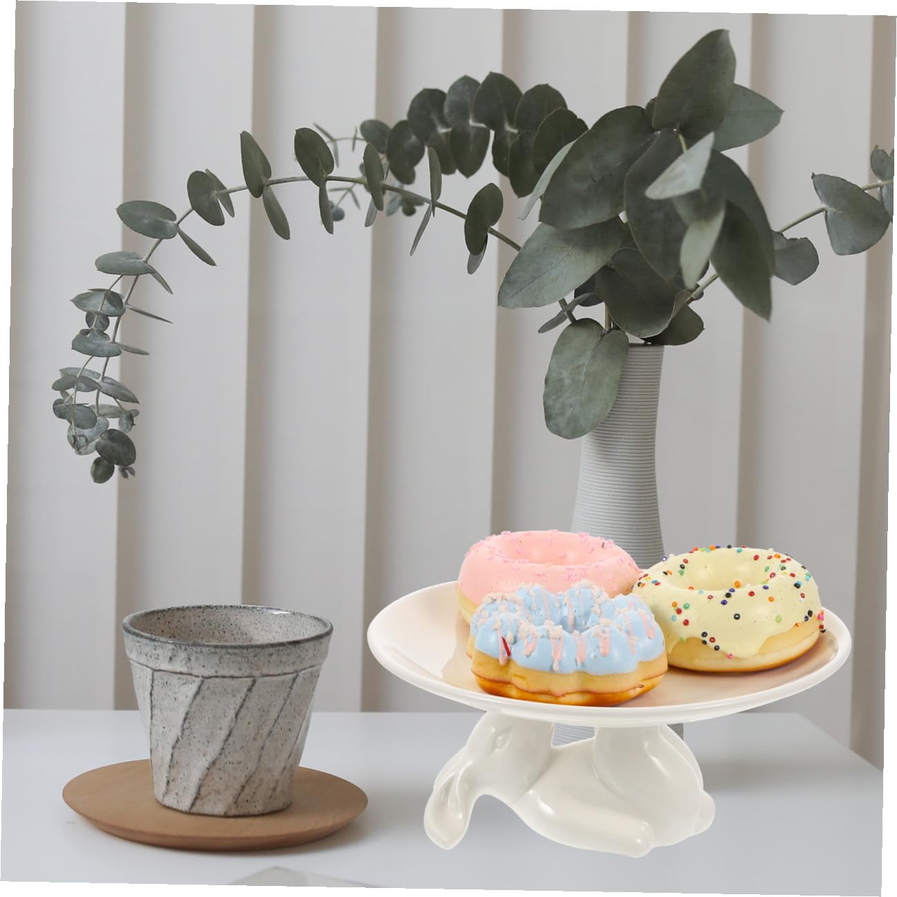 TOPBATHY Plato para Cupcakes de Conejo Blanco en Cerámica, 1 Juego
