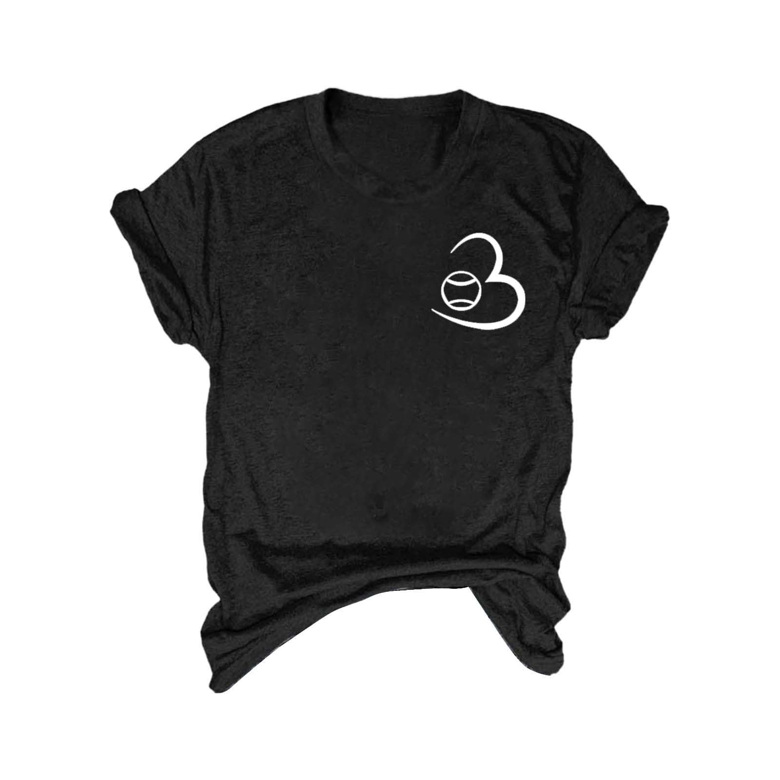 Generic Camiseta de Manga Corta con Estampado de béisbol y Informales a la para Mujer Camisa Lenceras Mujer Camiseta Niño 14 Años Top Ganchillo Mujer Blusa Blanca Mujer Verano Camiseta Larga Mujer Verano