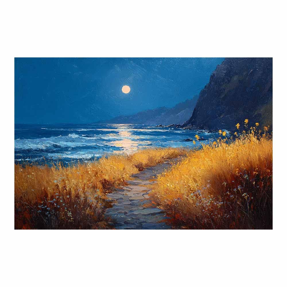 DMZPKZB Natural Landscape Wall Decor Moonlit Coastsal Oil Painting Beautiful scenery Painting, Modern Artwork,for Living Room,Bedroom,Office Bathroom,Dining(Multicolor)-80x120cm Unframed