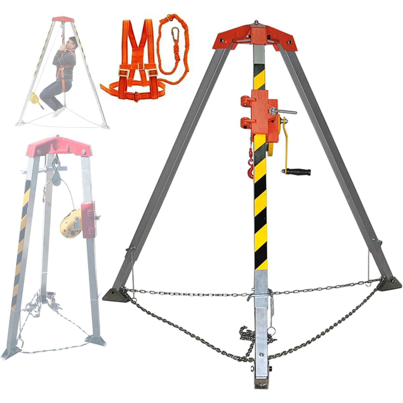 Kit de trípode de rescate en espacios confinados con dispositivo anticaídas, rescate de alcantarillado de emergencia, cabrestante de 1800 libras, protección contra caídas