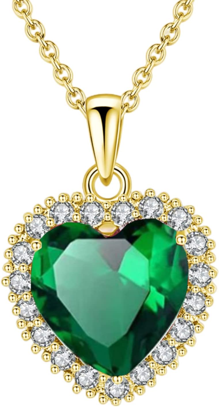 VONSSY Classic Heart Pendant Gemstone Necklace | Crystal Cubic Zirconia Birthstone Ruby Emerald Sapphire Necklace| 18K Platinum Gold Plated Chain | Vintage Meaningful Jewelry Gift for Mother Wife