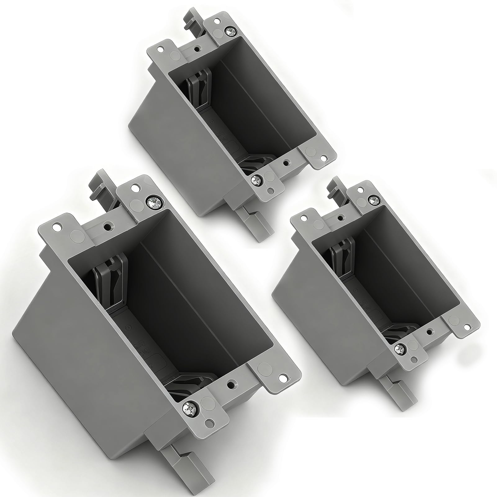 Wocloer 1 Gang Old Work Electrical Box, UL Listed Non-Metallic PVC Switch & Outlet Box, Single Gang Deep Wall Junction Box for Remodeling & Retrofit, 14 cu-in, Fire Rated 2 Hours, Grey (3-Pack)