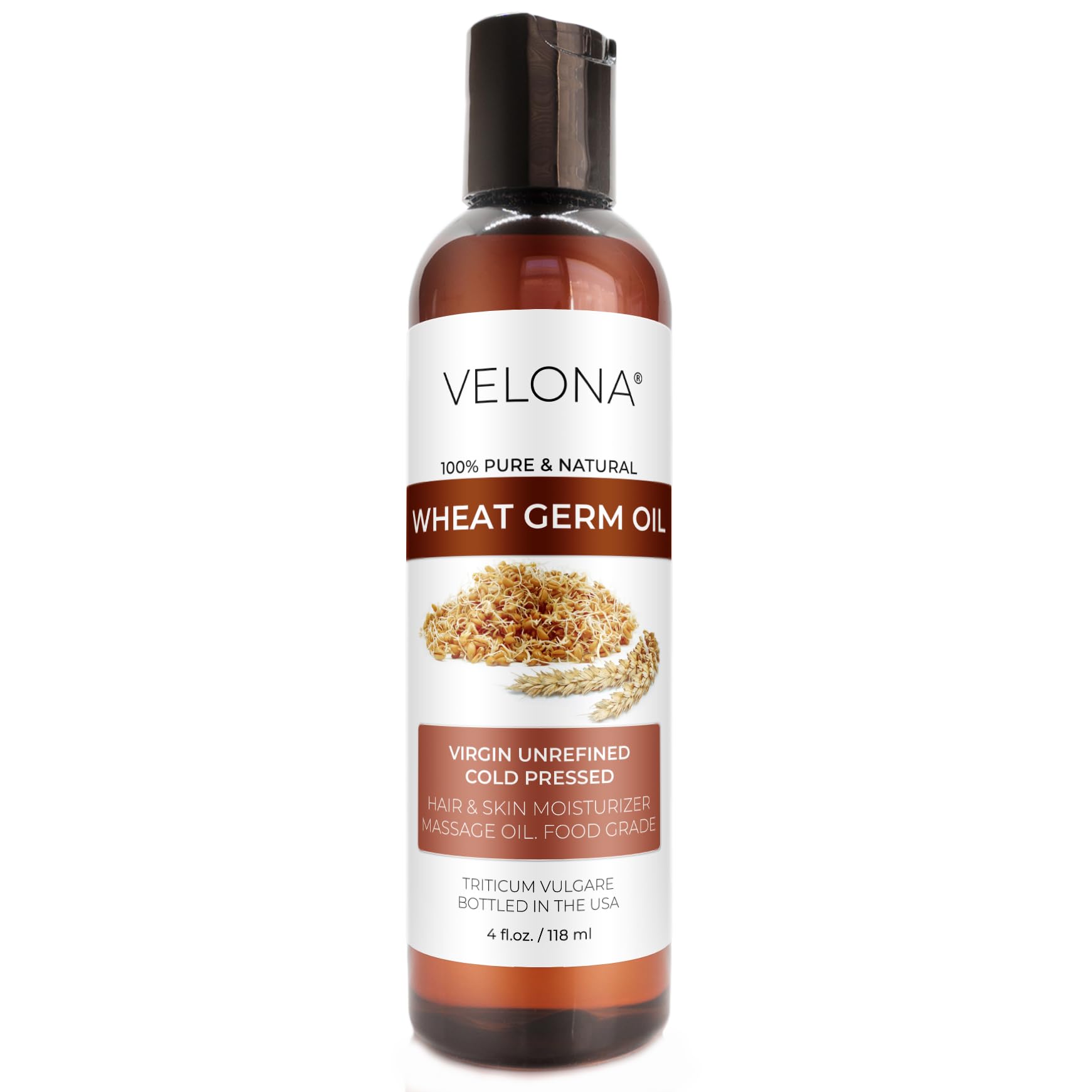 velona Wheat Germ Oil USP Grade 4 fl oz | 100% Pure and Natural Carrier Oil | Unrefined, Cold Pressed | Cooking, Face, Hair, Body & Skin Care | Use Today - Enjoy Result