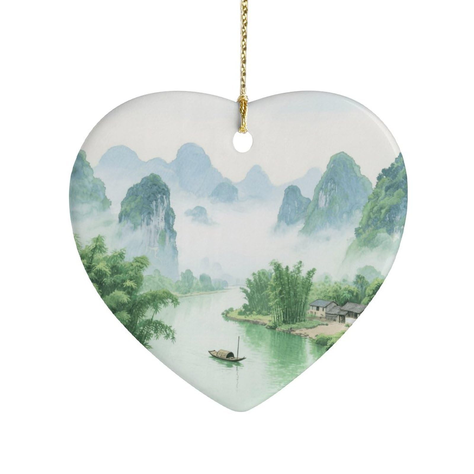 Fekiloot Style Guilin Landscape Painting Ceramic Ornament Home Decor Keepsake