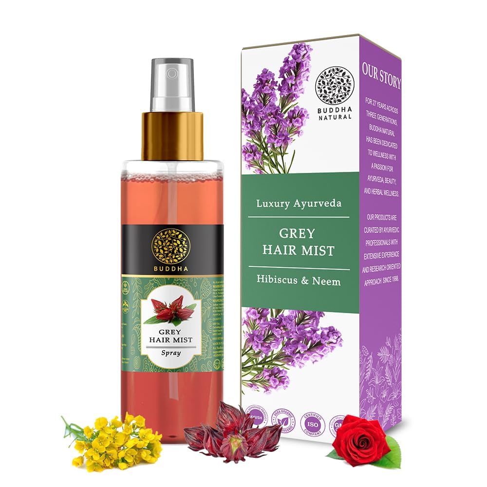 Buddha Natural Gray Hair Care Spray – Natural Color Revival Spray with Rose, Hibiscus & Fenugreek – Supports Melanin Production for Healthy Hair Growth & Color Retention (150ml)-image-3