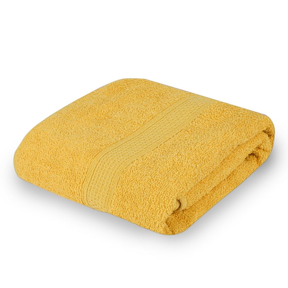 Fezora 100% Cotton Large Size Bath Towel - Soft & Absorbent | 450 GSM | 1 Piece Bath Towel for Men/Women | Urban Comfort | 70 cms x 140 cms (Cotton-Yellow)