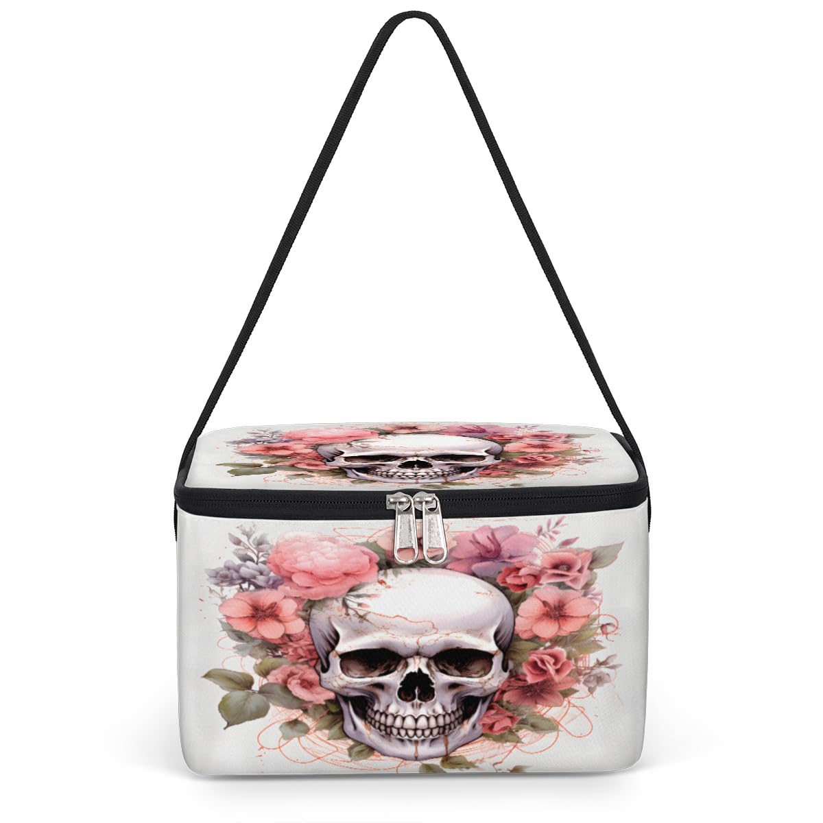 GzLeyigou Skull Floral Lunch Bags for Women Men 9 Cans, Hot & Cold Food Delivery Bag Insulated Grocery Bag Insulated Lunch Box Skull Cooler Bag for Office Work Picnic Beach