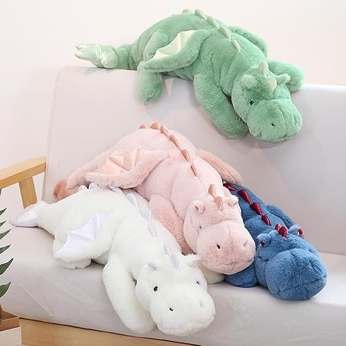 Miniatura 6 de ARELUX Peluche grande de dragón de 36 pulgadas, suave peluche de pterosaurio verde, almohada gigante de dinosaurio mullido con alas para amigos