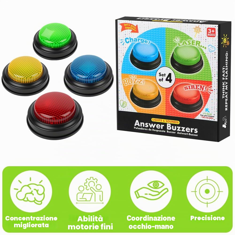 4PCS Quiz Buttons, Buzzer Game Show Buttons, Rispondi Al Cicalino Con Luce E Suono Di Allarme, Pulsanti Colorati, Giochi Per Bambini, Materiale Didattico, Giochi Quiz, Gioco Di Famiglia